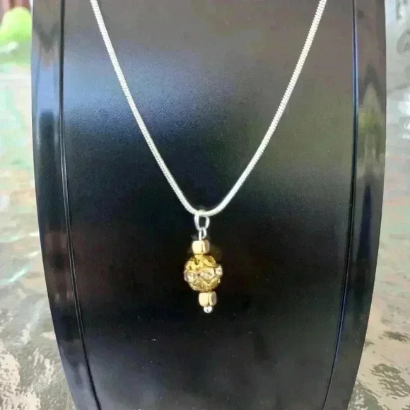 Silver Necklace with Rhinestone Charm - Picture 1 of 3